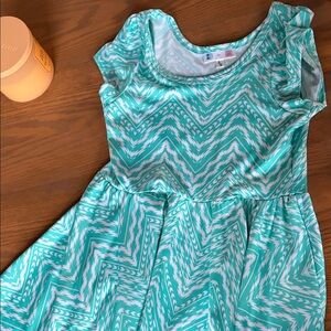 Girls' Teal Chevron Fit & Flare Dress